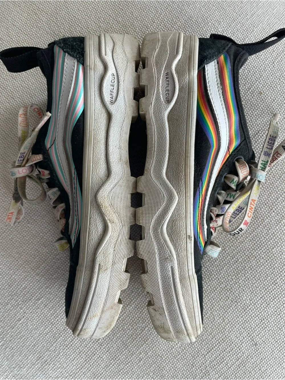 Vans Old Skool Sentry Pride Platform Black Suede Rainbow Stripe Skate Shoes